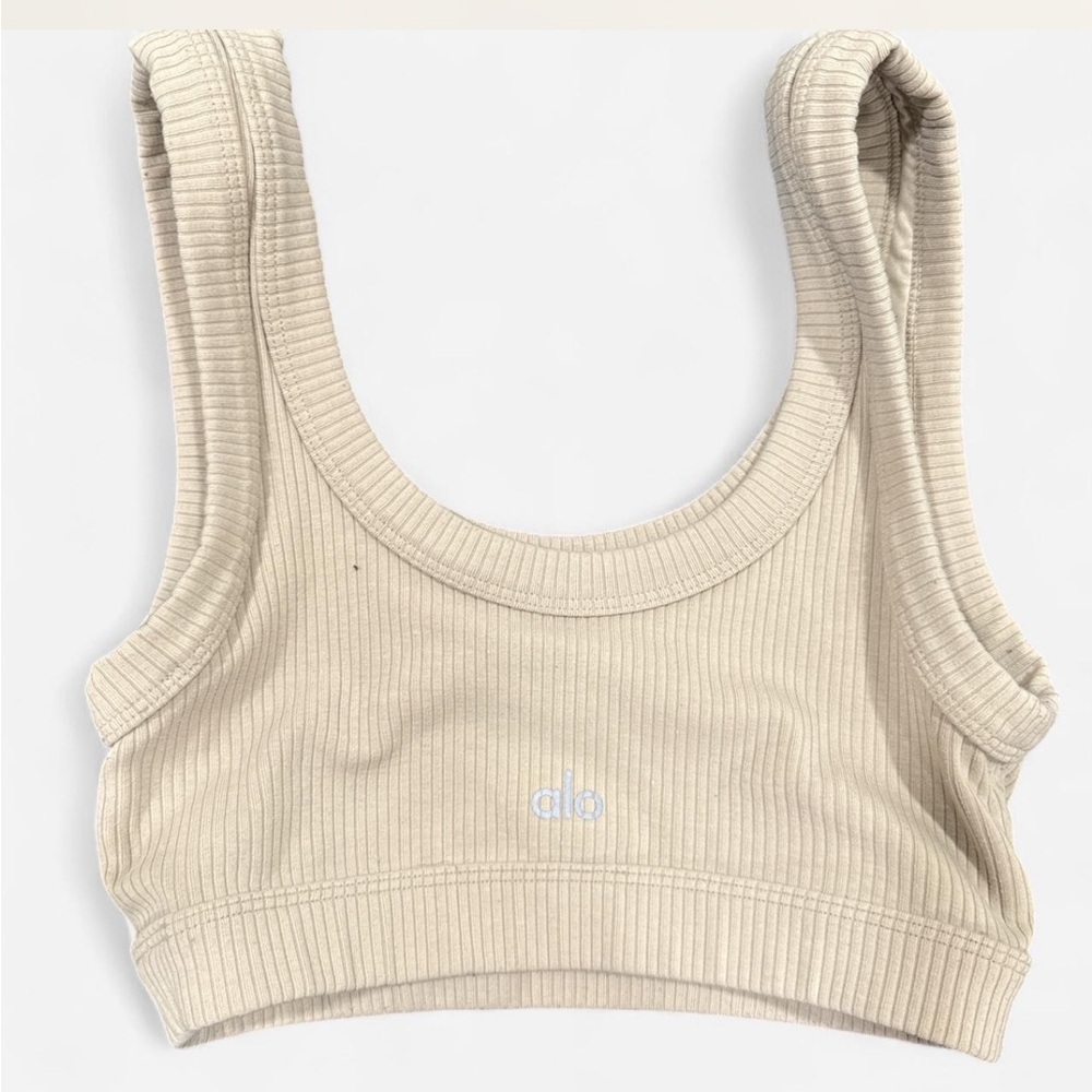 ALO Yoga Cream Ribbed Sports Bra